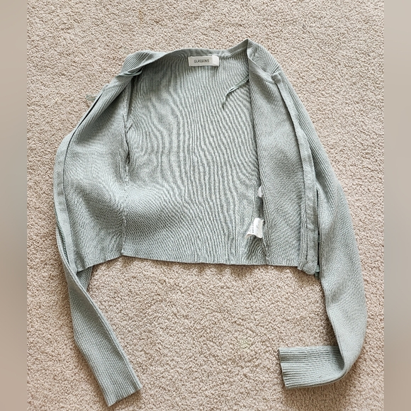 free for any purchase 💗 Glasson soft teal ribbed knit zip crop cardigan size XS - Picture 4 of 8